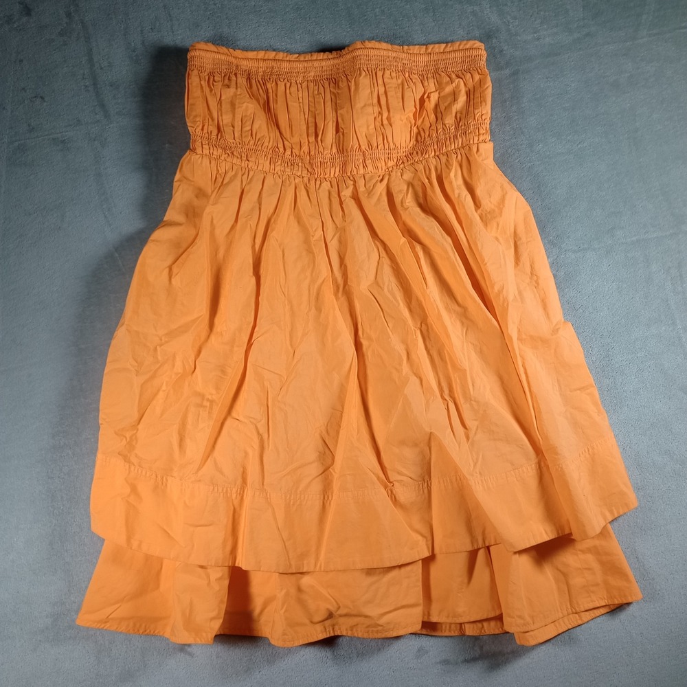 Maeve Anthropologie Strapless Dress Womens Medium Orange Smocked Tiered Mini